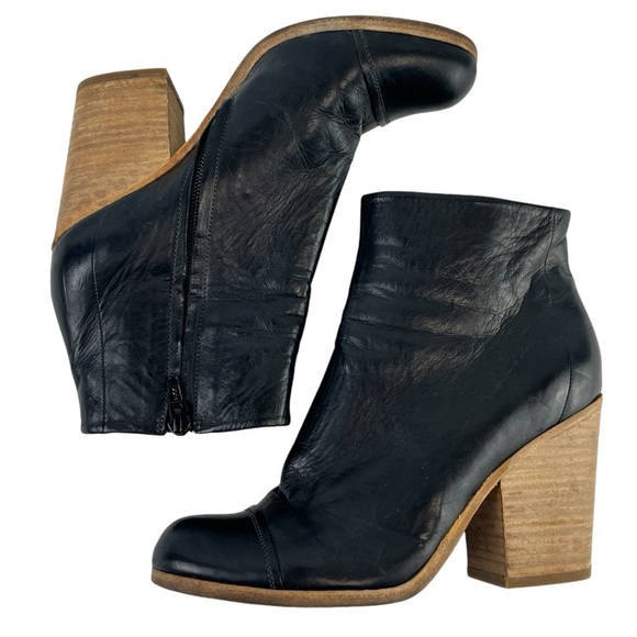 COCLICO Tone on Tone Cap Toe Heeled Leather Ankle Boots Women US 6.5 in Black - Picture 4 of 10
